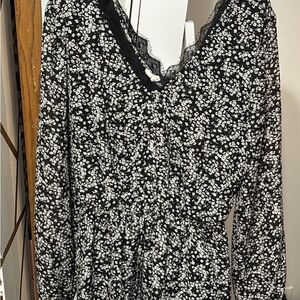 Maurices Black and White Floral Long Sleeve Dress